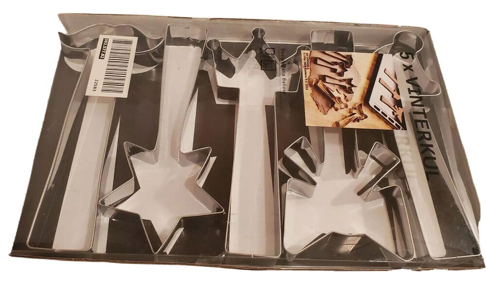 IKEA VINTERKUL Cookie Cutters NEW 5 Pc Set: Star Crown Bow Mustache Santa Hat